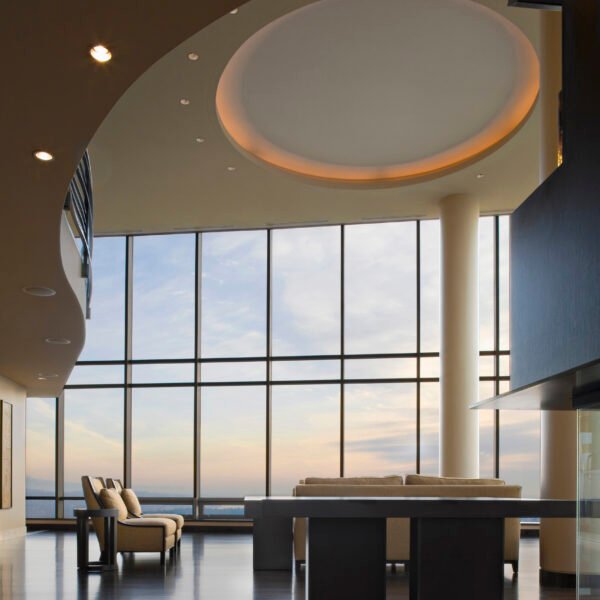 Sofa and chairs in modern penthouse