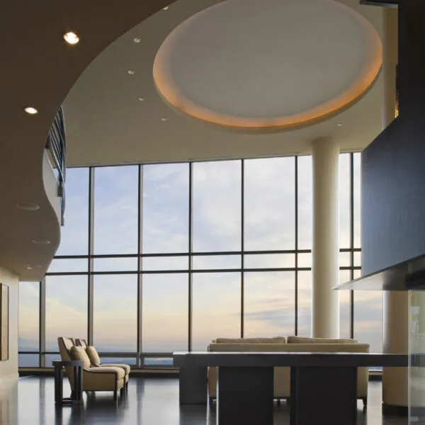 Sofa and chairs in modern penthouse