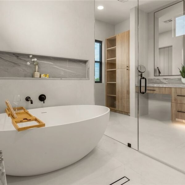 image of beautiful shower room with bathtub