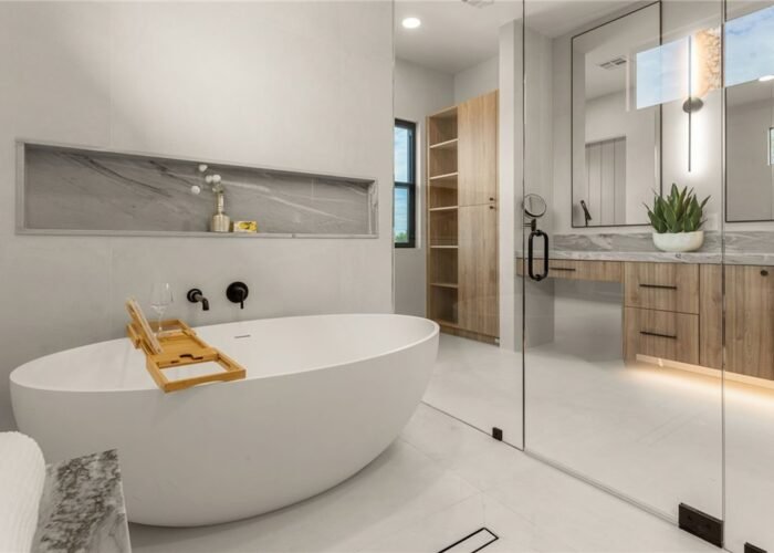 image of beautiful shower room with bathtub