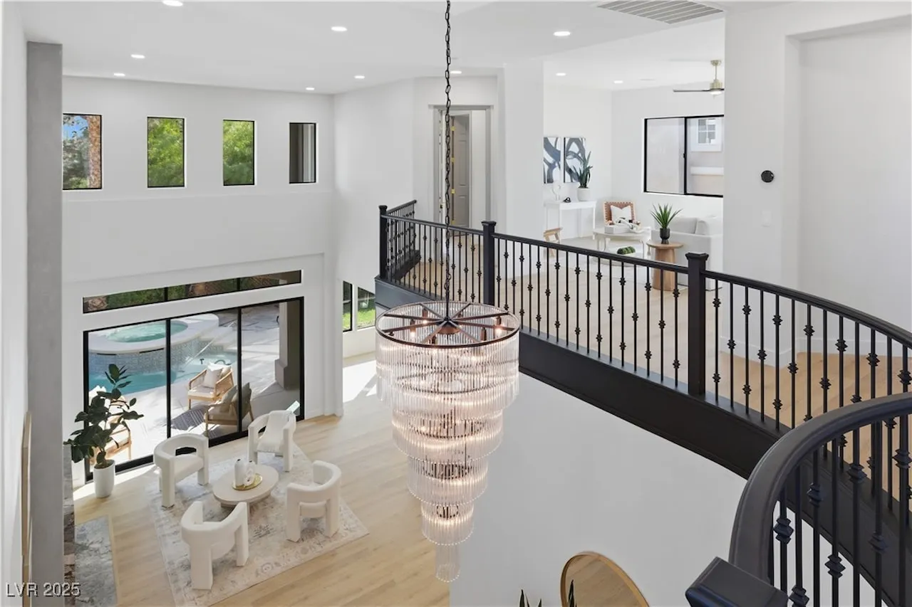 top view of interior design of house with chandelier