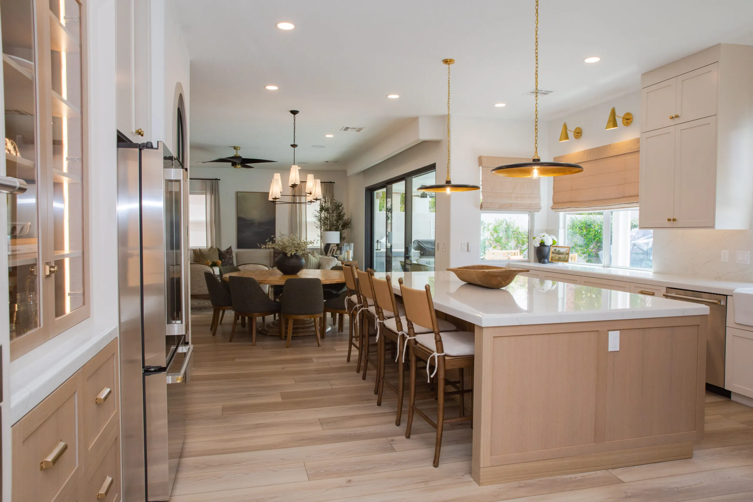 sideview of kitchen with dining area