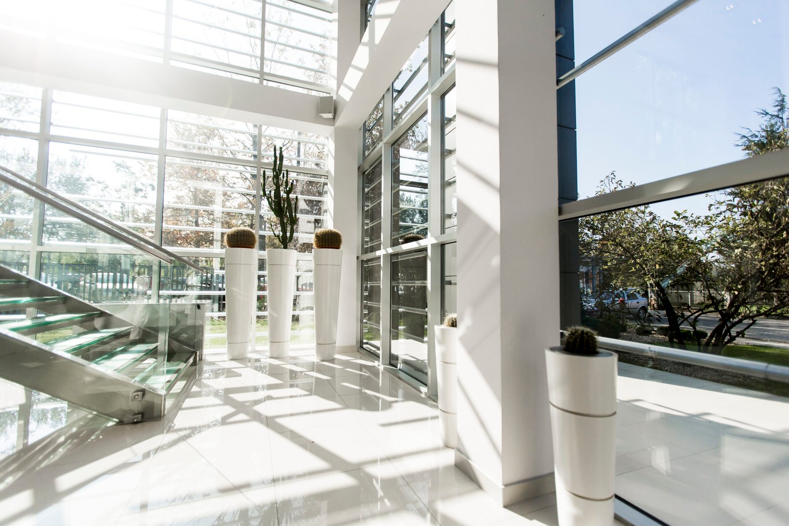 Interior of the modern office building in the sunlight