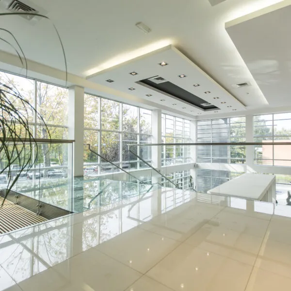 Interior of the modern office building in the sunlight